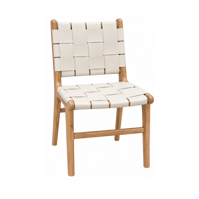 London Dining Chair Wide Leather Straps - Teak / Ivory Leather