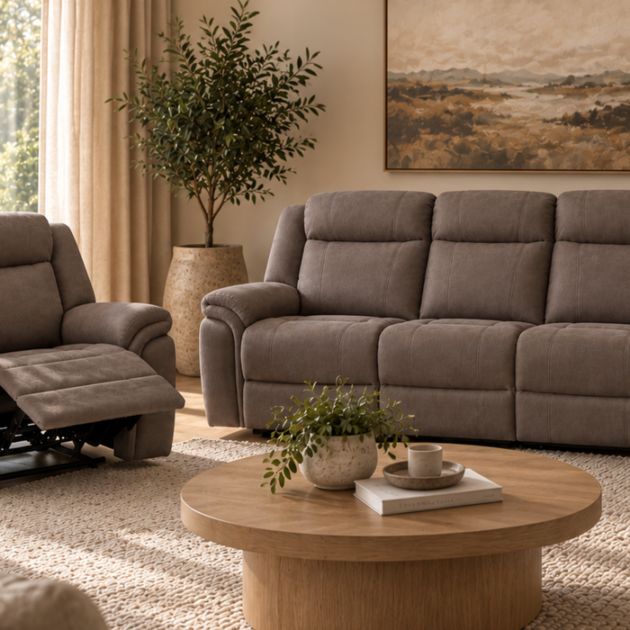 Model 9512 Reclining Suite 3RR + 1R + 1R Fabric Light Grey