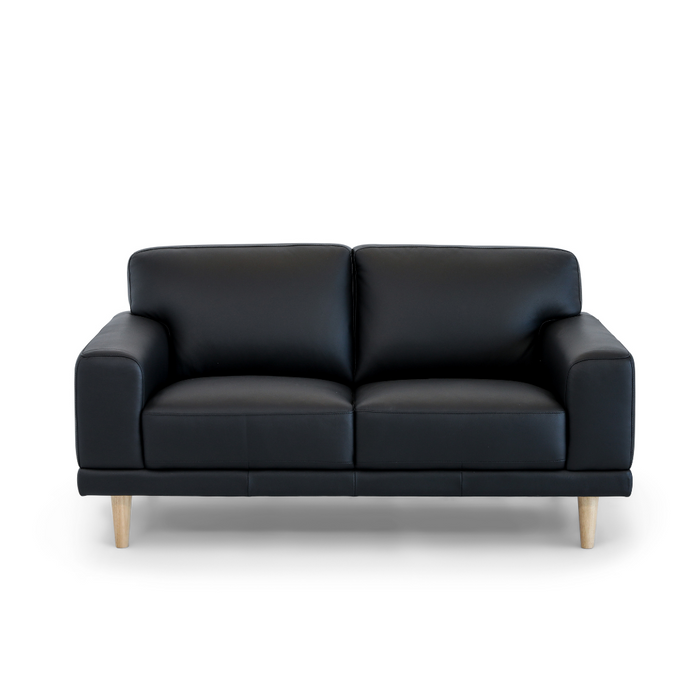 Hugo 2 Seater - Black Leather/ Timber Leg