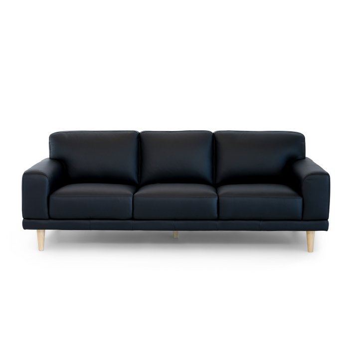 Hugo Leather 3 Seater Black / Timber Leg HS131