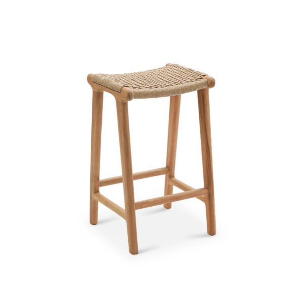London Counter Stool  -Teak  / Synthetic Twisted Hyacinth