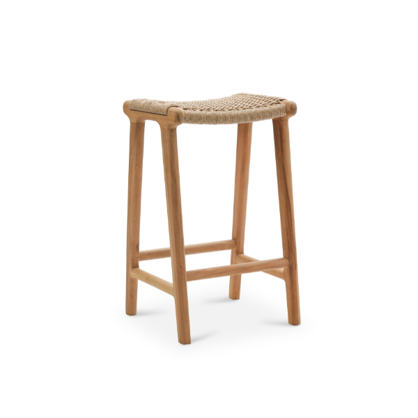 London Counter Stool  -Teak  / Synthetic Twisted Hyacinth