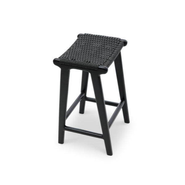 London Counter Stool  - Black / Synthetic Twisted Hyacinth