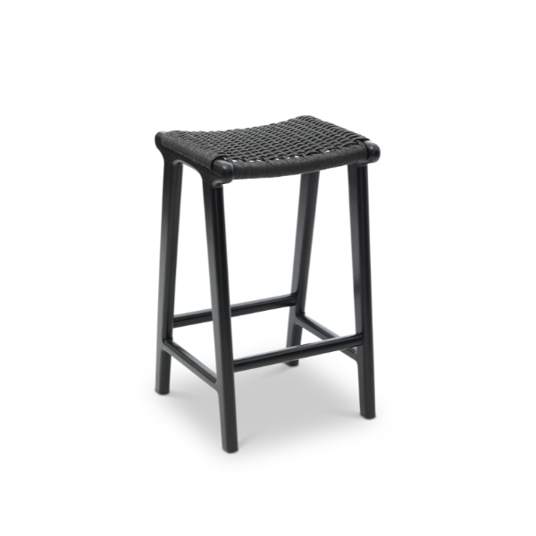 London Counter Stool  - Black / Synthetic Twisted Hyacinth