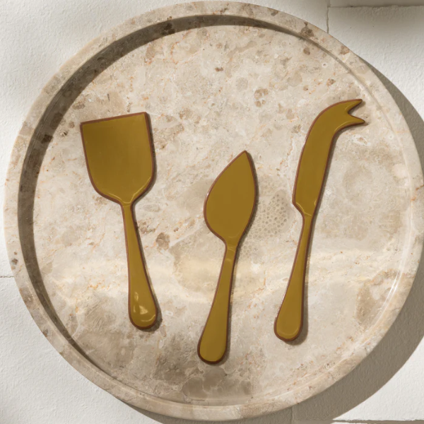 'Enamel Cheese Set- Olive