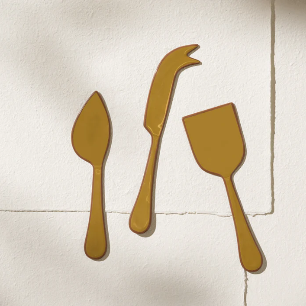 'Enamel Cheese Set- Olive