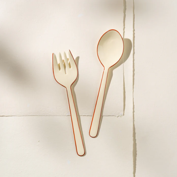 'Enamel Salad Servers- Cream
