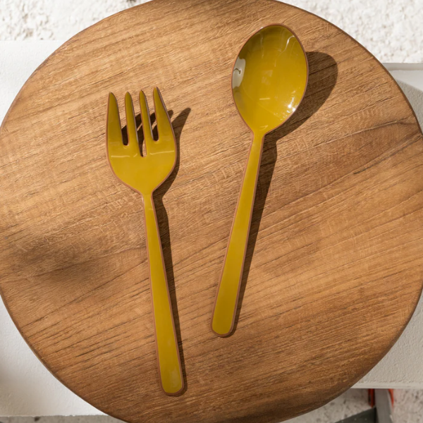 'Enamel Salad Servers- Olive