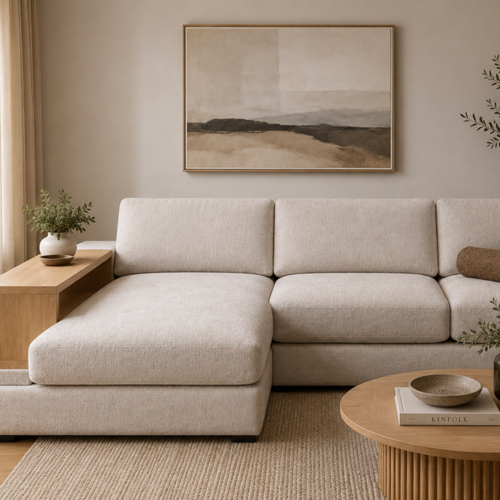 Iluka 3 Setaer w/ Large Chaise LHF - Timber Bookcase