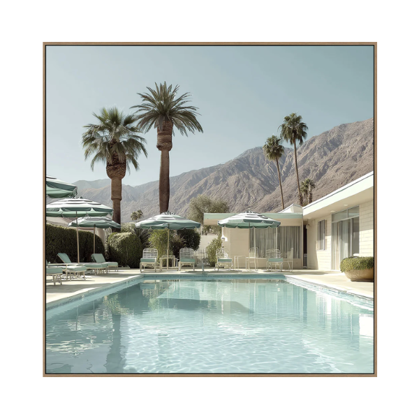 Pool Side A Canvas Oak Frame