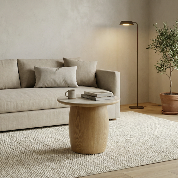 Braxton Side Table Ceramic Marble, Oak Base
