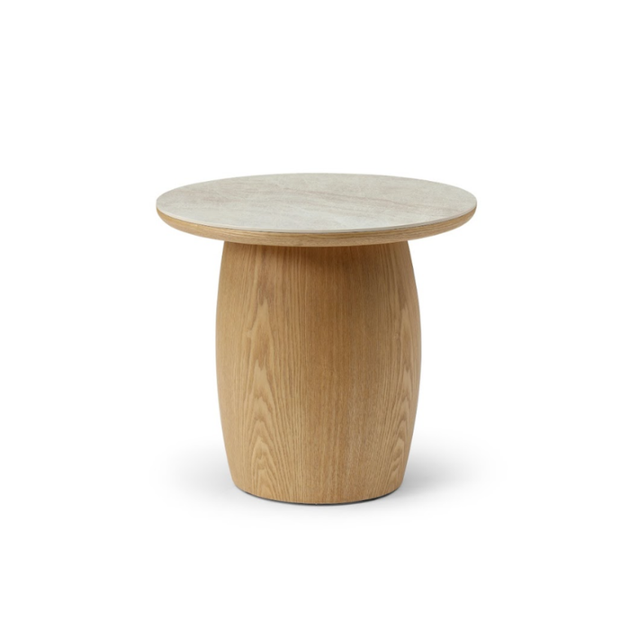 Braxton Side Table Ceramic Marble, Oak Base