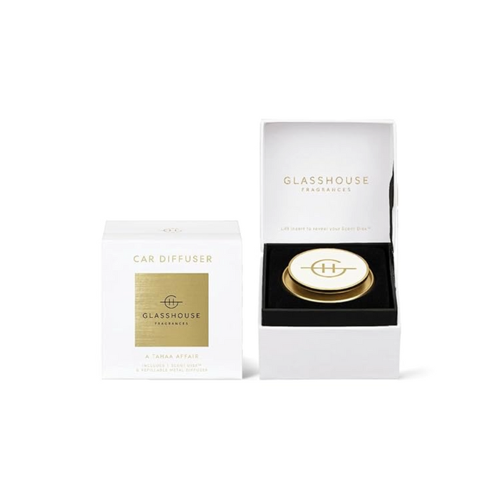 'Glasshouse Gold/White Car Diffuser - A Tahaa Affair