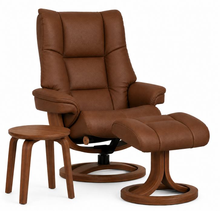 IMG Nordic 60 Large Chair + Ottoman Ring Base - Dark Caramel