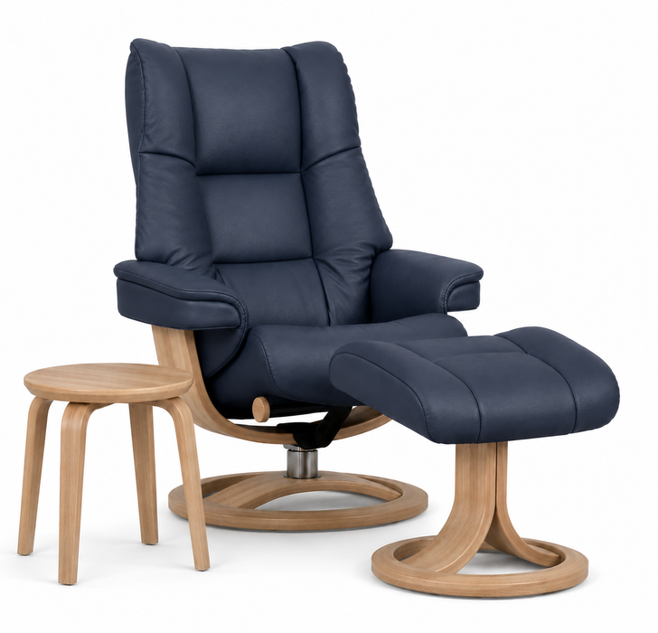 IMG Nordic 60L Chair & Ottoman Ring Base - Shadow Blue / Dusty Oak