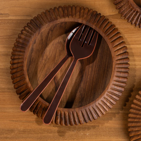 Enamel Salad Servers- Hazelnut