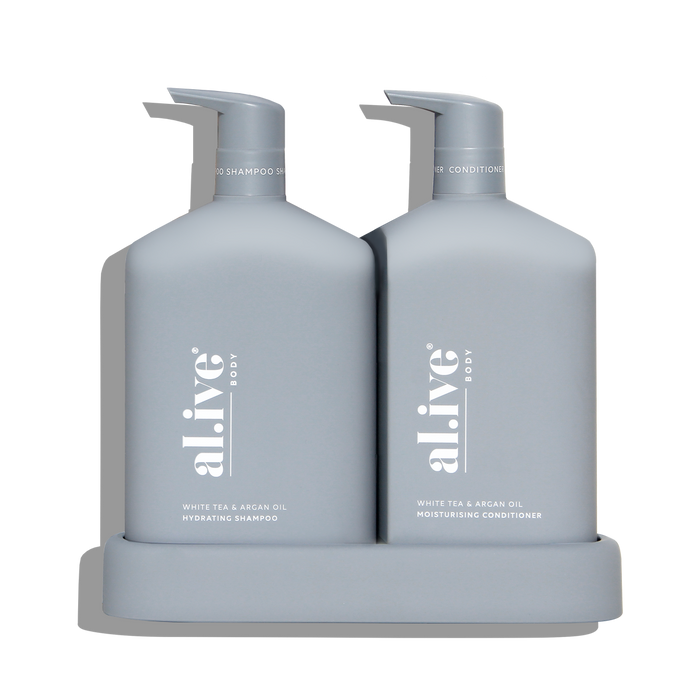 al.ive body: White Tea + Argan Oil Shampoo & Conditioner Duo