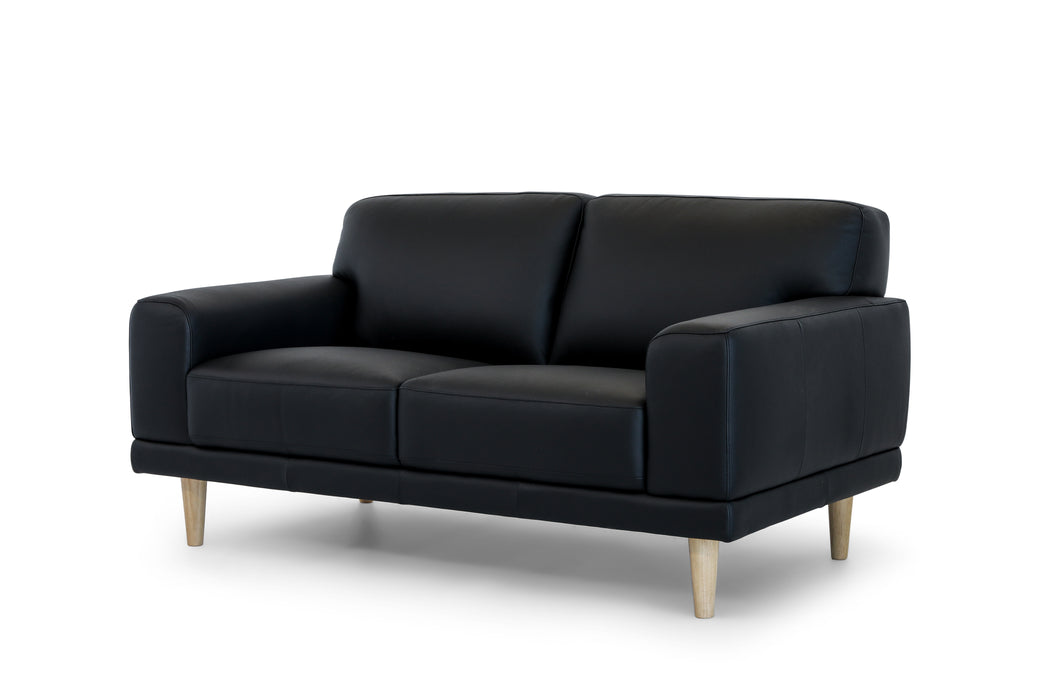 Hugo 2 Seater - Black Leather/ Timber Leg