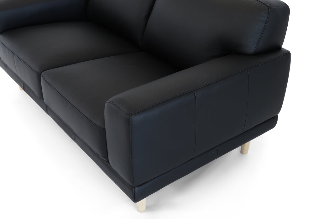 Hugo 2 Seater - Black Leather/ Timber Leg