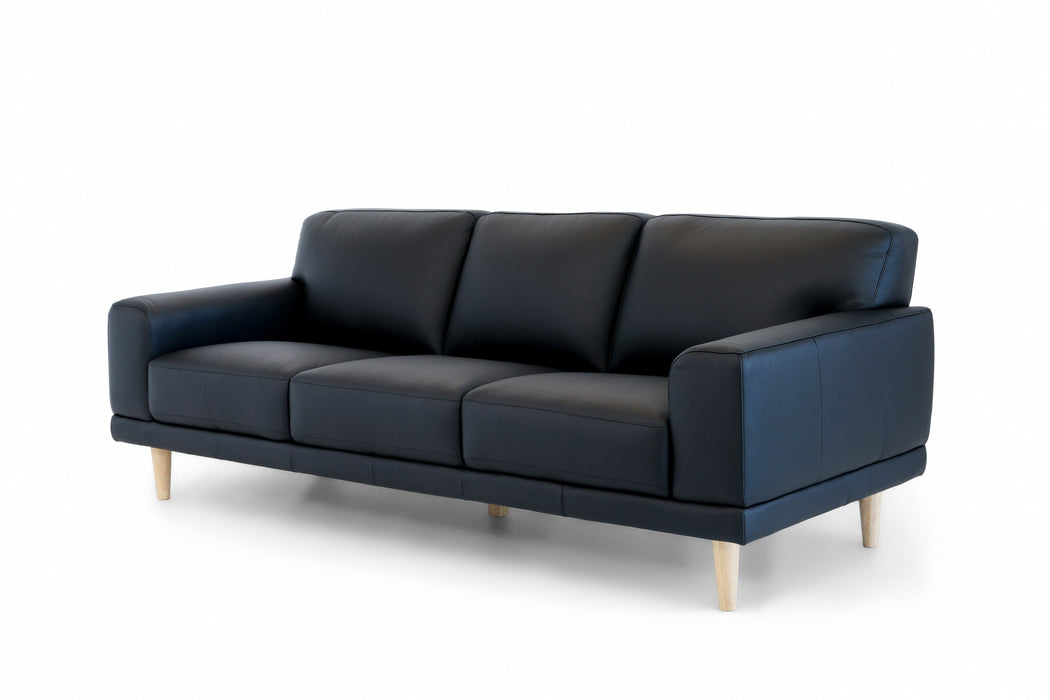 Hugo Leather 3 Seater Black / Timber Leg HS131