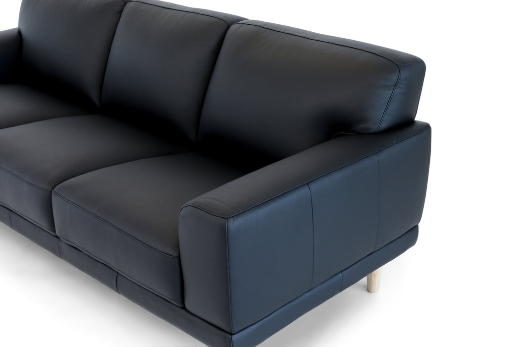 Hugo Leather 3 Seater Black / Timber Leg HS131