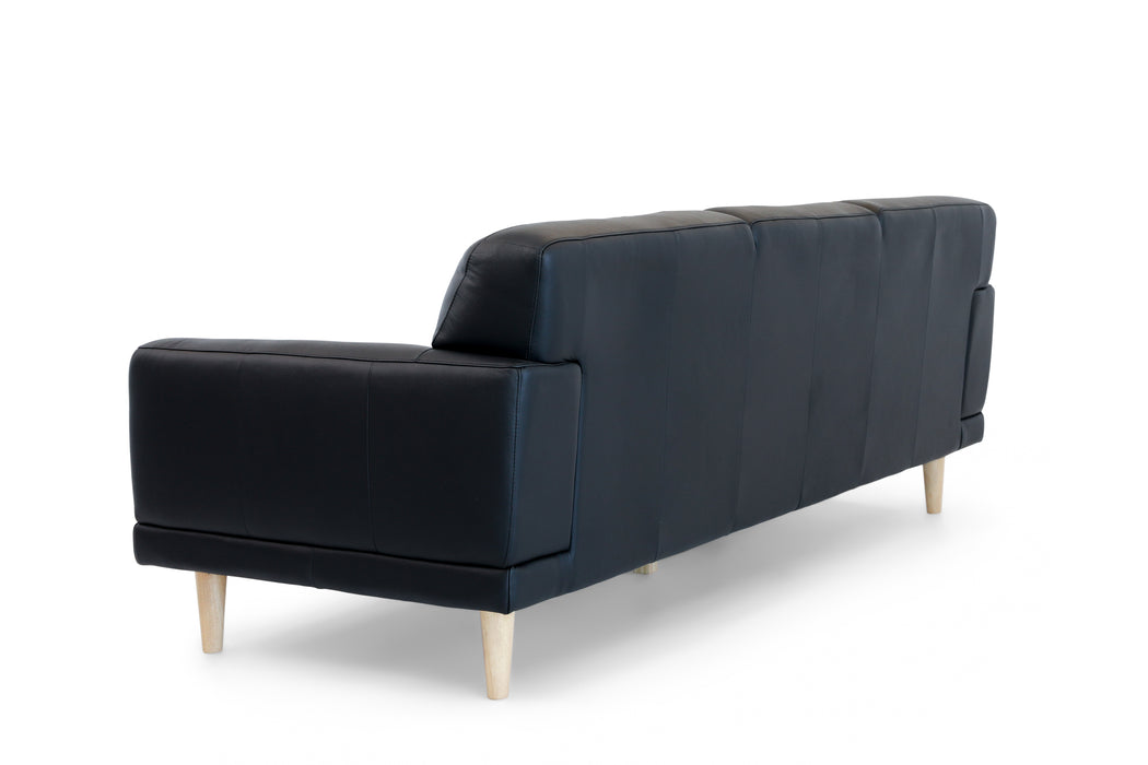 Hugo Leather 3 Seater Black / Timber Leg HS131