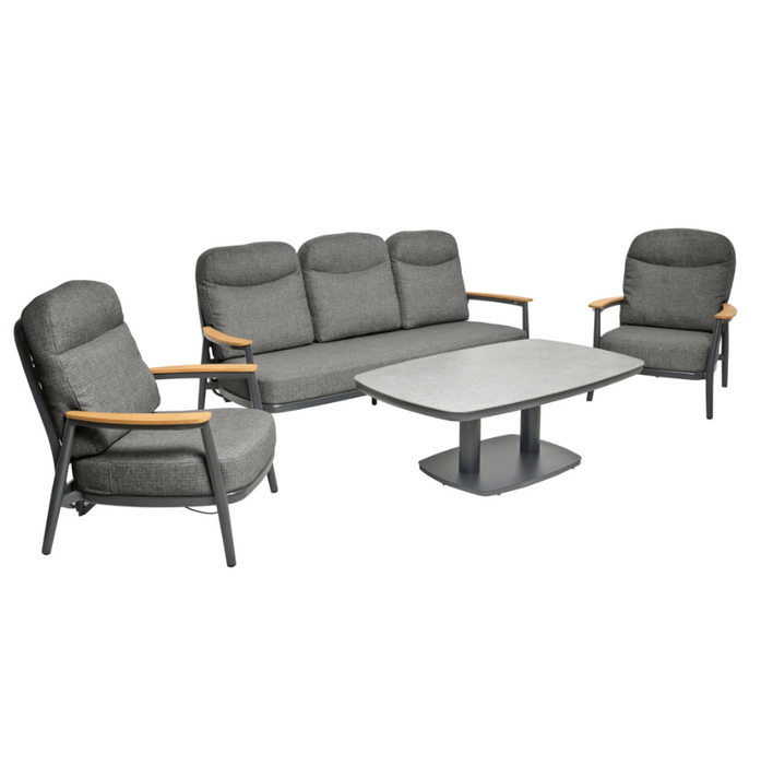 Lenny Reclining Setting x2 Recliner + 3 Seater + Coffee Table - Charcoal