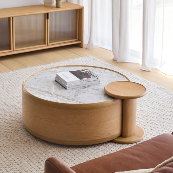 Mia 900 Coffee Table Oak Natural W/ Marble Top