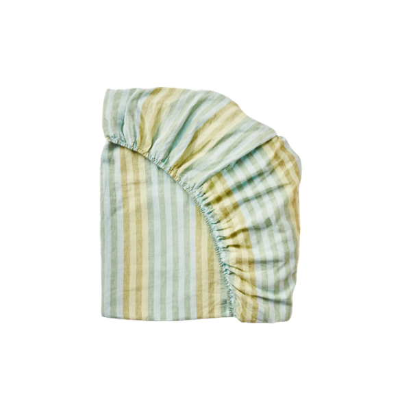 Stripe Blue Green Fitted Sheet Queen