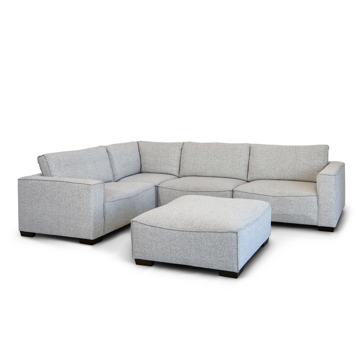 'Milan 5 Piece - Pebble Fabric LHF Arm+ Armless + Corner + RHF Arm + Ottoman