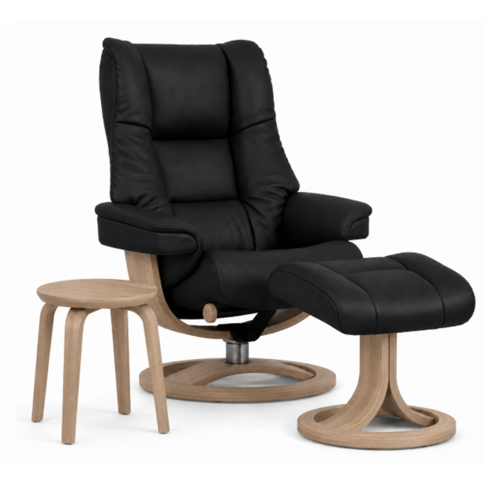 IMG Nordic 60 Large Chair + Ottoman Ring Base - Black / Dusty Oak
