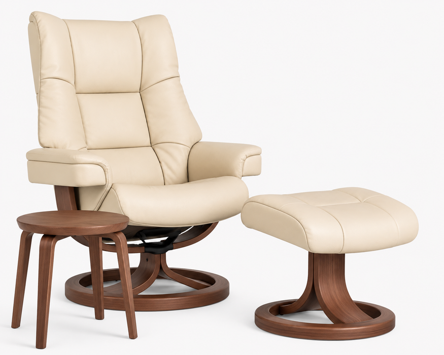 'IMG Nordic 60 Large Chair + Ottoman Ring Base - Whisper 330/American Walnut 929