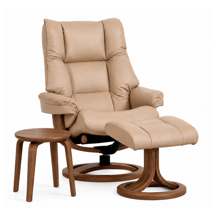 IMG Nordic 60 Large Chair & Ottoman Ring Base - Latte / American Walnut